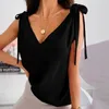 Women's Blouses Loose Women Summer Top Lace Up Deep V Neck Low-cut Sleeveless Dress-up Casual Soft Blouse Garment