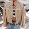 Agradável olhando mulheres jaquetas punk denim jeans jaqueta casacos mulheres moda de alta qualidade pista designer luxo diamante pérolas miçangas longo 71