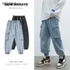Homens jeans baggy hip hop jeans multi bolsos skate carga jeans para homens tático corredores calças jeans tamanho S-5XL 240116