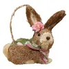 Straw Rabbit Decoration Filled Eggs Basket Easter Decor Ornament Bunny Figurine for Indoor Outdoor Spring 240116