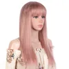 Bob Light Pink Cosplay Human Hair Wigs Straight Lolita Short Wig Halloween Natural Hair with Bangs for Women Wear to go Easy wig 240116