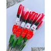 Simation Rose Flower Single Red Roses Cartoon Bear med en hjärtformad klistermärke Valentines Day Gift Mothers Gifts Bröllop All-Match Dhwul