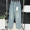 Designer jeans kvinnor denim byxor design sidobrev rak ben byxa hög midja mode jean byxor streetwear