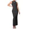 Casual Dresses Sexy Women Sheath Maxi Dress Glossy PVC High Collar Sleeveless Hobble Pencil Back Split Long Streetwear Slim Fit 7XL