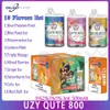 RETAIL UZY QUE 800 PULD DISPOSABLE VAPE 3ML Förfylld POD 500mAh Uppladdningsbar batteri Electronic Cigarette Puffs 800 0%2%3%5%Nivå 10 Flavor Puff Plus 800