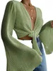 Kadın bluzları kadınlar beyaz mahsul üstleri bluz şifon uzun parlama sleece dantel yukarı kol kapak plajı sonbahar sağlam gömlek