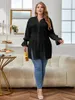 Grande taille à manches longues bouffantes coupe ample tunique haut solide boutonné fendu devant petit ami Blouse femme grandes chemises 4XL 240116