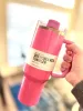 US STOCK Ready To Ship Cosmic pink Quencher Tumblers H2.0 40oz Stainless Steel Cups Silicone handle Lid Straw 2nd Generation Car mugs Water Bottles