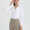 Active Shirts LO Damen Yoga-Oberteil, Damen-Oberteil, Revers, lange Ärmel, schnell trocknend, Fitnessbekleidung, Sport-Laufjacke