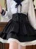 Kjolar japansk båge lolita stil kawaii kvinnor svarta ruffles söt mini kjol kvinnlig koreansk mode hög midja prinsessa 2024