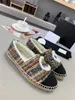 Designer Luxury Tweed Espadrilles Flanell Cream Multicolor Print Cap Toe Flat Flat Dress Shoes