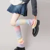 Mulheres meias lolita harajuku arco-íris cor japonês fofo babados pé quente doce perna cobre aquecedores gradiente