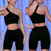 Conjuntos ativos 2 peças roupas de exercício pele amigável sem costura cintura alta à prova de suor shorts colheita topos ginásio conjunto de fitness sutiã branco m