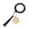 DIY Blank Wood Chips Wooden Bead Keychain Tassel Pendant Bracelet Keychain Gift Key Chain Wrist Keyring Bangles Party Favor Q897