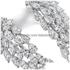 Fedi nuziali Scintillanti Gioielli di moda vintage 925 Sterling Sier Fl Taglio marquise Diamante bianco Eternità Ala Piuma nuziale Regolazione Dh4Wm