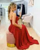 Sıradan Elbiseler 2024 A-Line Spagetti Kayışları Zemin Uzunlukta Kırmızı Satin Prom Homecoming Sparkly Seksi İçi Boş Gece Vestidos Kadın