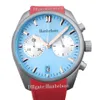Titta efter män Ice Blue Steel Bezel Japan Quartz Chronograph Clock Steel Case Sport Gummi Rem Lovers 'Watches