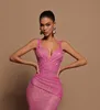 Sexy Pink Mermaid Evening Elegant Straps Fleats Prom -Kleid -Pailletten Lange Kleider für besondere OCNs