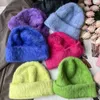 Fashion Rabbit Fur Y2k Beanies Women Soft Warm Fluffy Angola Winter Knitted Hat Female Plush Windproof Bonnet Skullies Cap 240115