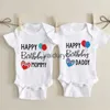 Rompers Happy Birthday Daddy Mommy Baby Boys Girls Romper Bodysuit Infant Funny Letter Jumpsuit Outfit Toddler Party Clothes 0-24 Months H240508