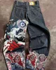 Y2Kジーンズハラジュクパンク特大のグラフィック刺繍ジーンズ男性と女性ワイドレッグジーンズヒップホップカジュアルレトロストリート240115