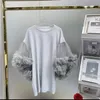 Women's T Shirts EWQ 2024 Summer Sweet Big Size Tops Women Shirt Short Mesh Sleeves Stitched Patchwork Tshirt Beautiful Clothes 30 Colors