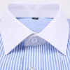 Men's Classic French Cuffs Striped Dress Shirt Single Patch Pocket Standardfit Long Sleeve Wedding Shirts Cufflink Included 240115