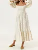 Casual Dresses Women Smocking Floral Tube Dress Lantern Sleeves Low Cut Off Shoulder Ruffle Maxi Y2K Strapless Beach