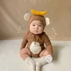 9407 Bebek giysileri sonbahar maymunu muz bodysuit ile saf pamuk doğumlu tırmanma kıyafetleri erkek bebek kız onesies 240116