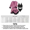 ベッドスカート女性のサテンパジャマセット4PCSスリープウェアセットセクシーな柔らかい快適で通気性のあるスパバスローブ