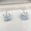 New Fashion Jewelry Gold Square Shape Princess Cut High Quality 2Ct 7Mm Moissanite Gemstone Stud Earrings For Women