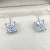 新しいファッションジュエリーゴールドスクエアシェイププリンセスカット高品質2ct 7mmモイサナイトジェムストーンスタッドイヤリング