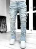 ファッションホローアウトメンズジーンズストリートウェアY2Kスタイルパッチワークデザインストレートデニムズボンのためのヒップホップジャンパンツ240115