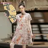 Etnische kleding zomer jonge verbeterde Cheongsam 2024 Chinese stijl retro losse Qipao-jurk met korte mouwen