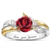 Anneaux de bande Rose rouge Femmes Bague Bijoux Fleur Motif Incrustation Cristal Plaqué Sier Mode Love You Anneaux De Mariage Saint Valentin Cadeau 2 Dhau1