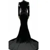 Palco desgaste preto cisne veludo brilhando cristal sexy longo vestido de trilha para mulheres elegante noite roupas entertainer trajes