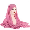 Szaliki kobiety muzułmański szyfon hidżab z czapką solidny kolor długi szalik damskie szale