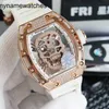 Designer Richads Mile Watch Inlaid Diamond Hollow Leisure Stor Dial Automatic Movement Inhourion Full Skull Male Machine