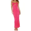 Vestidos casuais mulheres s strapless bodycon vestido longo recorte ruched bandeau tubo sólido maxi