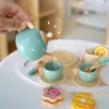 Tea Party Tableware Wooden Handiccraft Toy Kitchen Pretend Play Set for Toddlers Kids Birthday Gift Favors Toys 240115