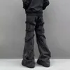 HOUZHOU Y2K Punk noir américain Street Rock rétro taille haute surdimensionné jean hommes bord brut lavé Darkwear pantalon large hommes 240115