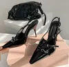 Lakleer slingback pumps hakken met gesp verfraaide stiletto sandalen Geklede schoenen dames luxe ontwerper Hoge hakken puntige neus Avondjurk sho