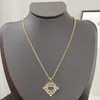 Collier en laiton de luxe célèbre marque française classique double lettre boussole pendentif incrusté strass femmes charme bijoux fille à la mode cadeau exquis