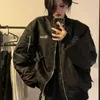 Qweek jaquetas vintage bomber jaqueta feminina preto gótico harajuku grunge americano jaqueta de beisebol casal outono legal outerwear 240115