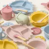 Tazze Piatti Utensili Cartone animato Dinosauro Piatto da pranzo Set per l'alimentazione dei bambini 6 pezzi Ventosa Ciotola Snack Cup Tazza per bere Materiale in silicone per uso alimentarevaiduryb