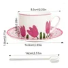 Filiżanki spodki herbaty i ceramiczne puchar tulipanowy Ustaw lekką luksusową kawę Chiny