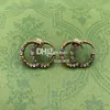 Vintage Brass Copper Golden Earring Drop Rings Eardrop Women Colorful Crystal Plated Earring With Box Set