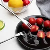 Forks 6pcs/set Plastic/Wooden Handle Stainless Steel Fruit Fork Not Easily Deformed Three-pronged Dessert Cake Long