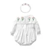 Barboteuse de printemps coréenne en coton pour petites filles, manches longues, broderie de fleurs, body ample pour nourrissons, tenues de naissance, 240116