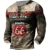 Vintage Men's T Shirt Long Sleeve Cotton Top Tees USA Route 66 Letter Graphic 3D Print T-Shirt Fall Oversized Loose Clothing 5XL 240115